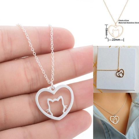 Collana Con Ciondolo A Cuore Gatto Acciaio Inossidabile Gioielli Animali Cavi Stile Coreano Regali Per Donne
