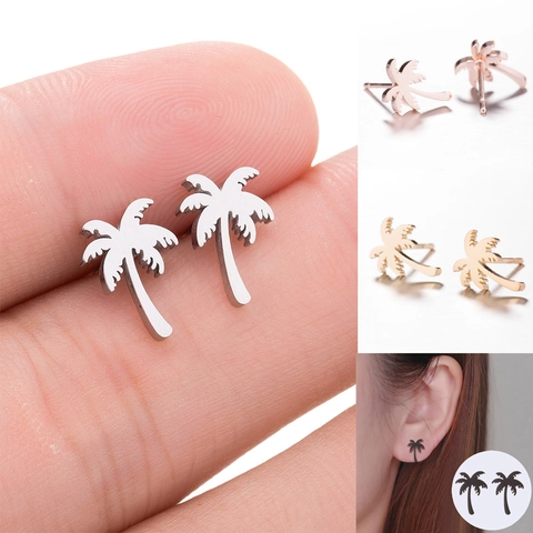 Palm Tree Stud Earrings Tropical Coconut Tree Leaf Stainless Steel Minimalist Jewelry Gift For Women