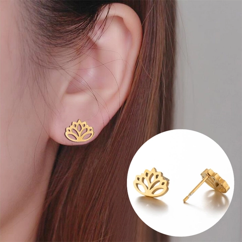 Orecchini A Lobo Loto Acciaio Inossidabile Traforato Accessorio Floreale Minimalista Per Donne Stile Elegante Quotidiano