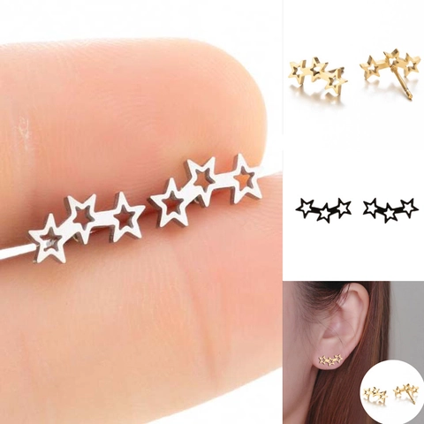 Minimalist Stainless Steel Star Ear Crawlers For Women Trendy Hollow Pentagram Curved Climbing Earrings Geometric Jewelry