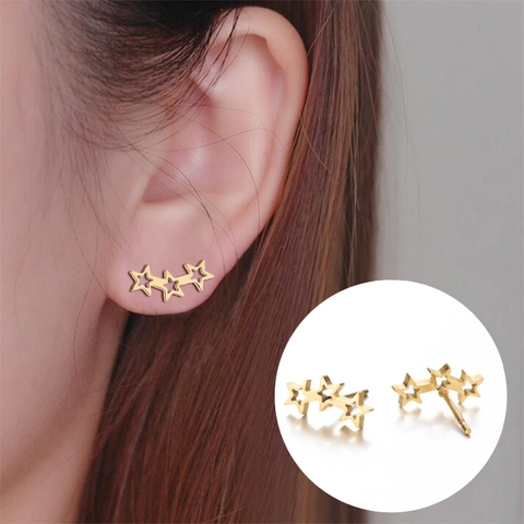 Minimalist Stainless Steel Star Ear Crawlers For Women Trendy Hollow Pentagram Curved Climbing Earrings Geometric Jewelry
