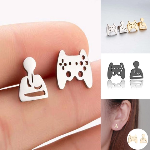 Pendientes Asimétricos De Mando De Videojuego Acero Inoxidable Forma De Jugador Hueco Joyería Para Mujer Hombre