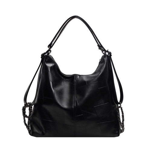 Retro Geometric Patchwork Hobo Bag Large Capacity PU Leather Shoulder Tote With Metal Chain Decoration For Women