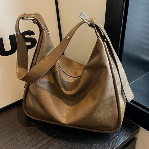 Borsa Hobo Vintage Grande Capacità Pelle PU Minimalista Versatile Borsa A Spalla Con Tracolla Larga Regolabile Dettaglio Occhielli Argentati