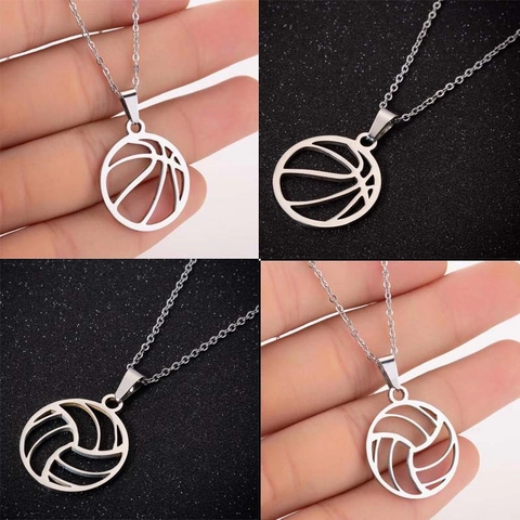 Collana Con Pendente Pallavolo Basket Svuotato Acciaio Inossidabile Tondo Sport Gioielli Minimalisti Per Donne Uomini