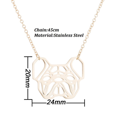 Geometric Hollow French Bulldog Pendant Necklace Stainless Steel Dog Profile Pug Head Jewelry For Women Pet Lover Gift