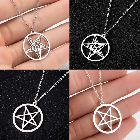 Stainless Steel Pentagram Pendant Necklace Gothic Baphomet Goat Head Hollow Geometric Clavicle Chain For Women