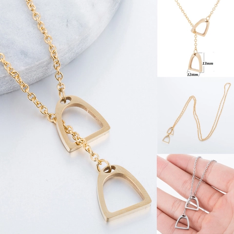 Collier À Pendentif Étrier Double Acier Inoxydable Minimaliste Style Équestre En Y Bijoux De Cou Pour Femmes