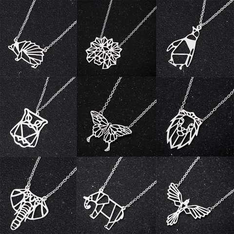 Collana Con Pendente Animale Origami Geometrico Cavo Gioielli In Acciaio Inossidabile Per Donna Origami Farfalla Leone Elefante Uccello