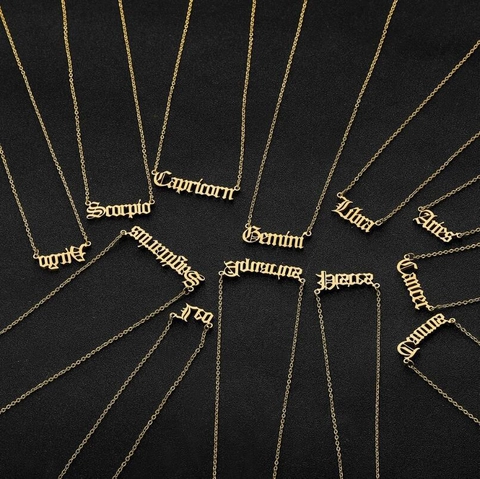 Collar Signos Del Zodíaco Acero Inoxidable Colgante Letra Gótica Moda Cadena De Clavícula Joyería Regalo Para Mujeres