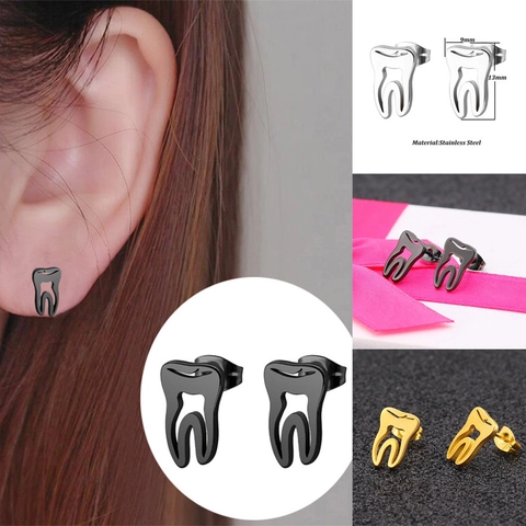 Orecchini A Lobo Dente Unici Acciaio Inossidabile Cavi Forma Di Molare Gioielli Di Moda Creativi Per Donne