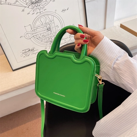 Women Crossbody Handbag PU Leather Wave Edge Mini Square Shoulder Bag Chic Fashion Vintage Niche Design Purse Solid Color