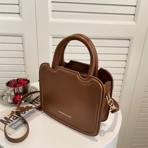 Women Crossbody Handbag PU Leather Wave Edge Mini Square Shoulder Bag Chic Fashion Vintage Niche Design Purse Solid Color