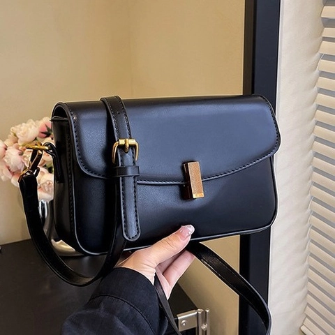 Borsa A Spalla Da Donna Minimalista Retrò In Pelle PU Patta Borsa A Tracolla Tracolla Regolabile Fibbia In Metallo Dorato