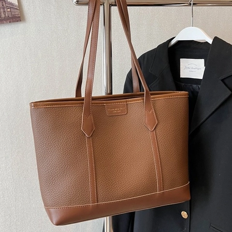 Große Damen Einkaufstasche PU Leder Litschi Muster Kontrastfarben Pendler Schulter Handtasche Alltag Büro Arbeit Student