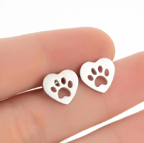 Stainless Steel Heart Paw Print Stud Earrings For Women Cute Hollow Animal Footprint Ear Jewelry Gold Silver Black Rose Gold Earrings