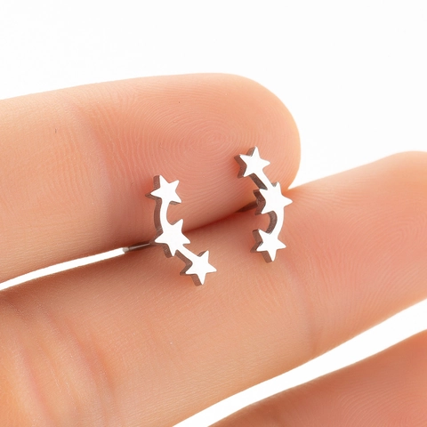 Stainless Steel Star Ear Crawler Earrings Minimalist 3 Pentagram Stud Earrings For Women Daily Party Fashion Jewelry Gift