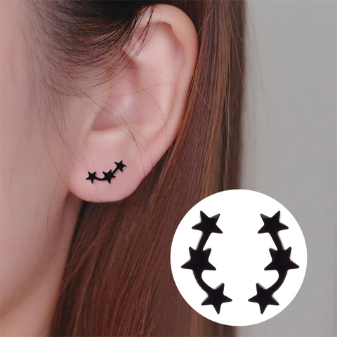 Stainless Steel Star Ear Crawler Earrings Minimalist 3 Pentagram Stud Earrings For Women Daily Party Fashion Jewelry Gift
