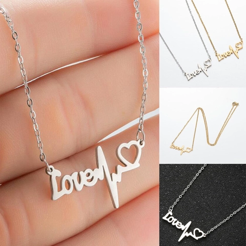Collana Con Ciondolo Cuore Battito Cardiaco Love Acciaio Inossidabile Placcato Oro 18K Gioielli Romantici Per Donne