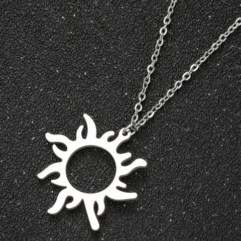Collar Con Colgante De Sol Hueco Acero Inoxidable Minimalista Bohemio Girasol Cadena Joyería Para Mujer