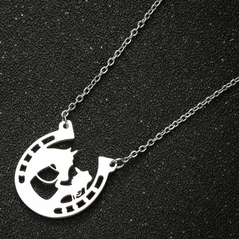 Collana Con Pendente A Ferro Di Cavallo Acciaio Inossidabile Silhouette Cavaliere Cavallo Cavo Stile Western Cowboy Donna