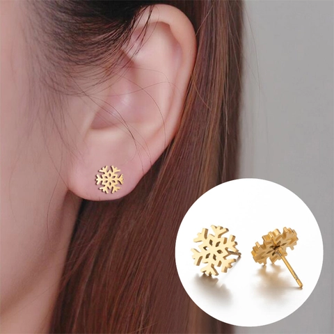 Snowflake Stud Earrings Stainless Steel Winter Christmas Jewelry Minimalist Delicate Brushed Finish Accessory For Women