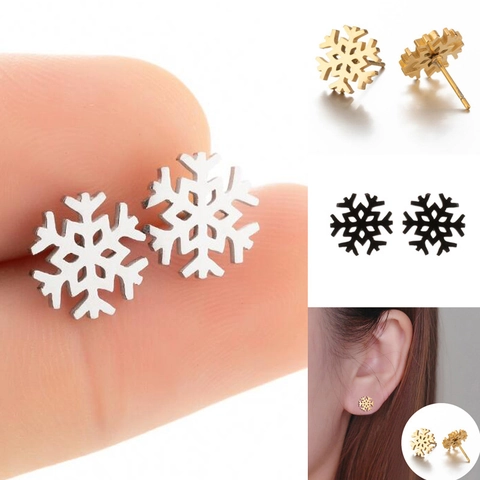Snowflake Stud Earrings Stainless Steel Winter Christmas Jewelry Minimalist Delicate Brushed Finish Accessory For Women