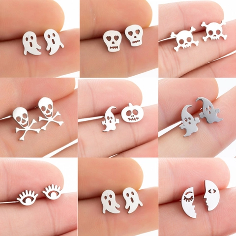Halloween Stainless Steel Stud Earrings Ghost Skull Pumpkin Evil Eye Face Gothic Punk Party Jewelry For Women