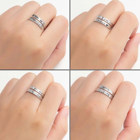 Inspirational Quote Open Ring Stainless Steel Adjustable Double Layer Engraved Lettering Retro Minimalist Jewelry For Women