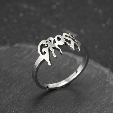 Anello Aperto Alfabeto Lettere Gotiche Acciaio Inossidabile Regolabile Carattere Old English Stile Drip Gioielli Punk Hip Hop Donna