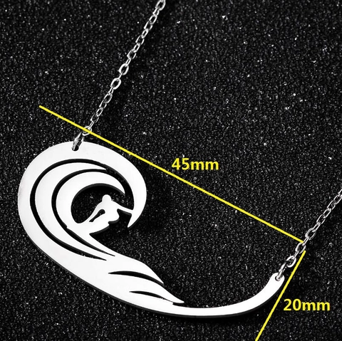 Collar Colgante Surfista Ola Minimalista En Acero Inoxidable Con Diseño Calado Joyería De Moda Vacaciones Playa