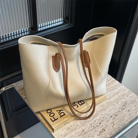 Borsa Tote Donna Pelle PU Grande Capacità Spallacci Contrasto Minimalista Pendolare Borsa Spalla Tendenza Cerniera