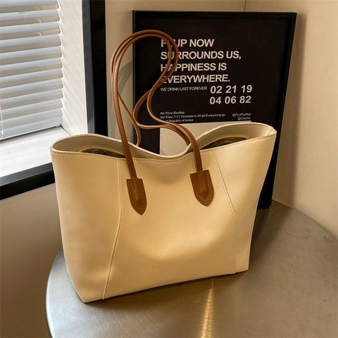Borsa Tote Donna Pelle PU Grande Capacità Spallacci Contrasto Minimalista Pendolare Borsa Spalla Tendenza Cerniera