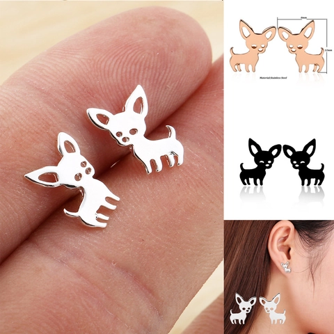 Orecchini A Lobo Cane Chihuahua Placcati Oro 18K Acciaio Inossidabile Silhouette Animale Gioielli Per Donne