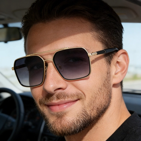 Lunettes de Soleil Aviateur Classiques pour Hommes Femmes Monture en Métal Lentille PC UV400 Dégradé Double Pont Mode Rétro