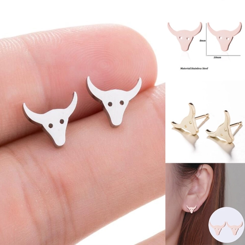 Pendientes De Botón Cabeza De Toro Acero Inoxidable Minimalista Forma Animal Punk Joyería De Moda Para Mujeres Niñas