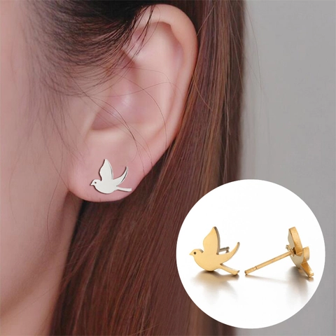 Bird Stud Earrings Stainless Steel Polished Peace Dove Animal Shape Minimalist Fashion Jewelry For Women Girls Accessories