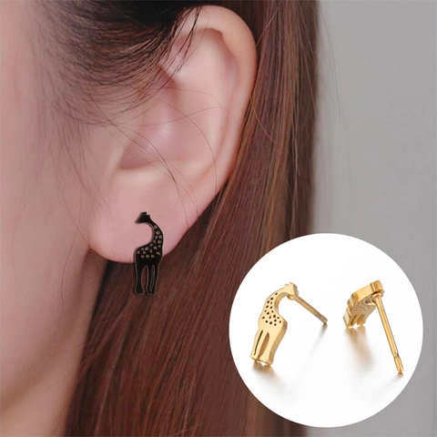 Giraffe Stud Earrings Stainless Steel Hollow Spotted Animal Design Minimalist Fashion Jewelry For Women Girls Trendy