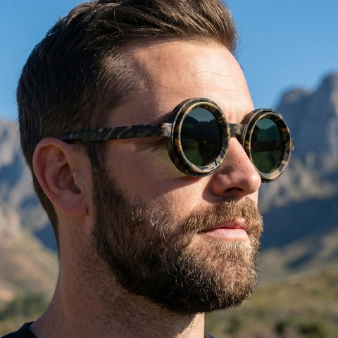 Occhiali Da Sole Tondi Montatura PC TAC Polarizzati ND Regolabile Protezione UV400 Retro Steampunk Camo Esterni