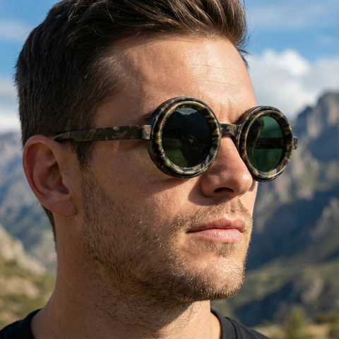 Occhiali Da Sole Tondi Montatura PC TAC Polarizzati ND Regolabile Protezione UV400 Retro Steampunk Camo Esterni