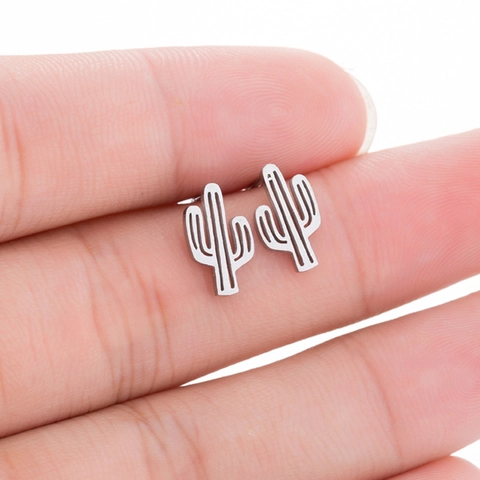 Pendientes De Cactus De Acero Inoxidable Diseño De Planta Hueca Joyería Minimalista Para Mujeres Accesorio