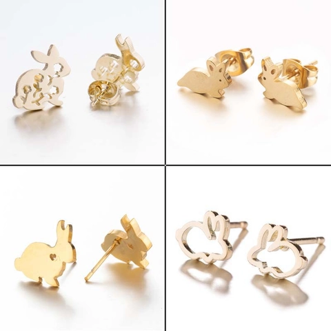 Süße Kaninchen Ohrstecker Edelstahl Ausgehöhlt Floral Tierform Minimalistischer Schmuck Für Damen Mädchen