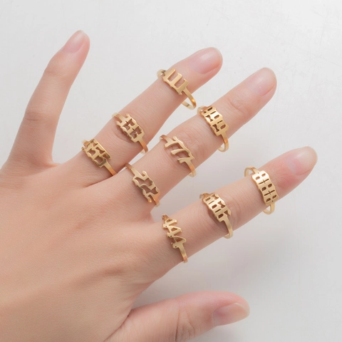 Angel Number Rings Stainless Steel 18K Gold Plated Hollow Out Year Numeric Adjustable Open Finger Rings Minimalist Jewelry Women