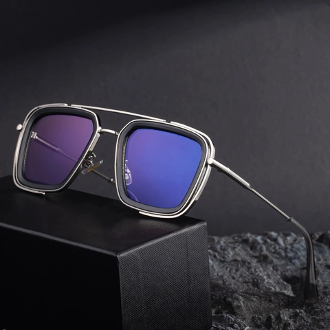 Men Square Sunglasses Retro Metal Double Bridge Frame UV400 Protection Fashion Hip Hop Vintage Style Outdoor Eyewear