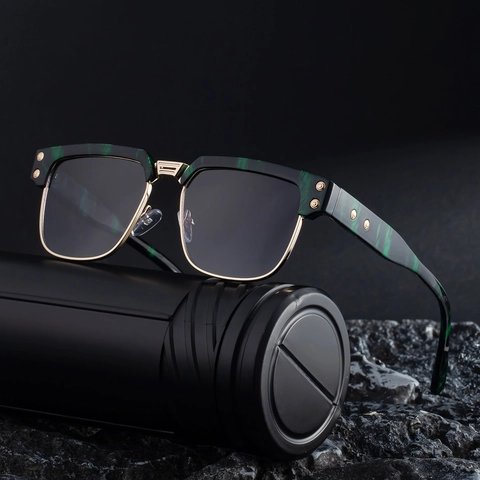 Square Polarized Sunglasses For Men Retro PC And Metal Frame UV400 Driving Sun Glasses Fashion Luxury Outdoor Shades