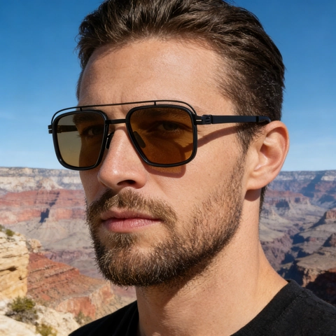 Men Polarized Sunglasses Square Frame Double Bridge TAC Lens UV400 Protection Retro Fashion Driving Navigator Eyewear