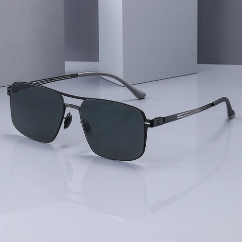 Men Polarized Sunglasses Square Metal Frame Double Bridge Nylon Lens UV400 Driving Fashion Eyewear