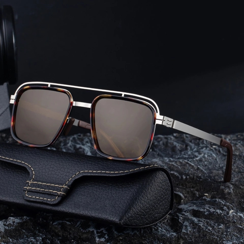Men Polarized Sunglasses Square Frame Double Bridge TAC Lens UV400 Protection Retro Fashion Driving Navigator Eyewear