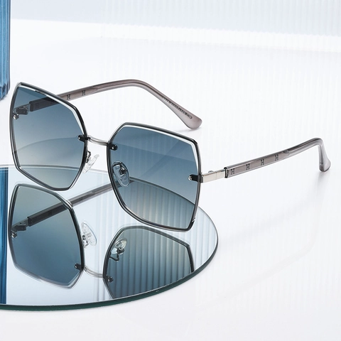 Vierkante Randloze Zonnebril Dames Gepolariseerd UV400 TAC Gradiënt Lenzen Metalen Frame Mode