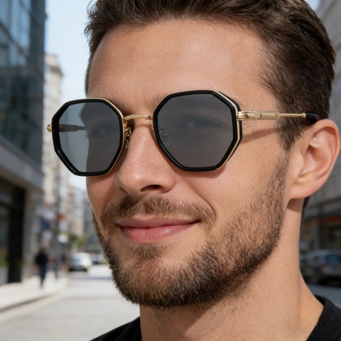 Men Octagonal Sunglasses Retro Metal Frame UV400 Protection Square Gradient Lens Fashion Outdoor Driving Eyewear